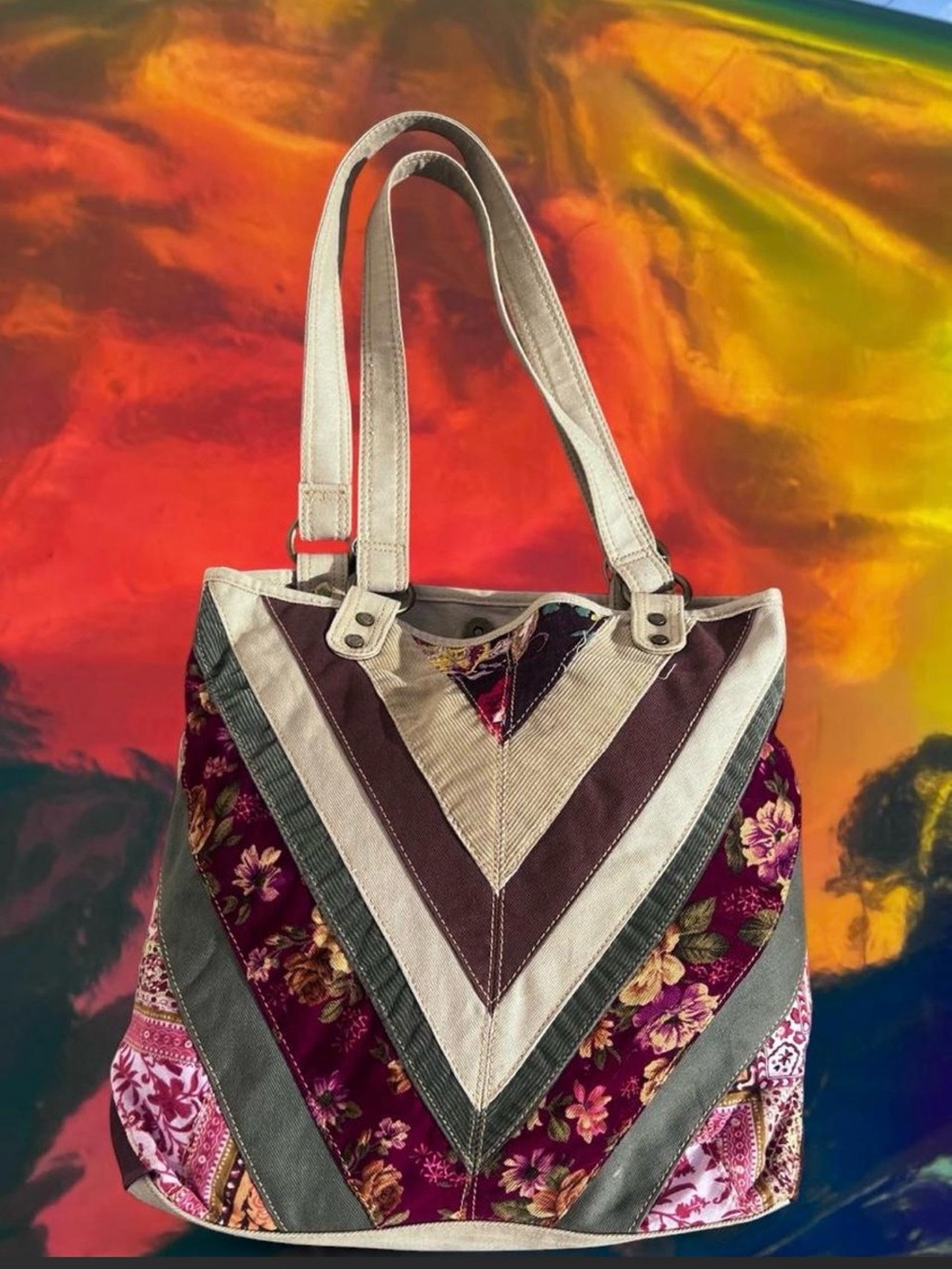 Levi's Chevron Patchwork Floral Tote - Burgundy, Pink & Cream